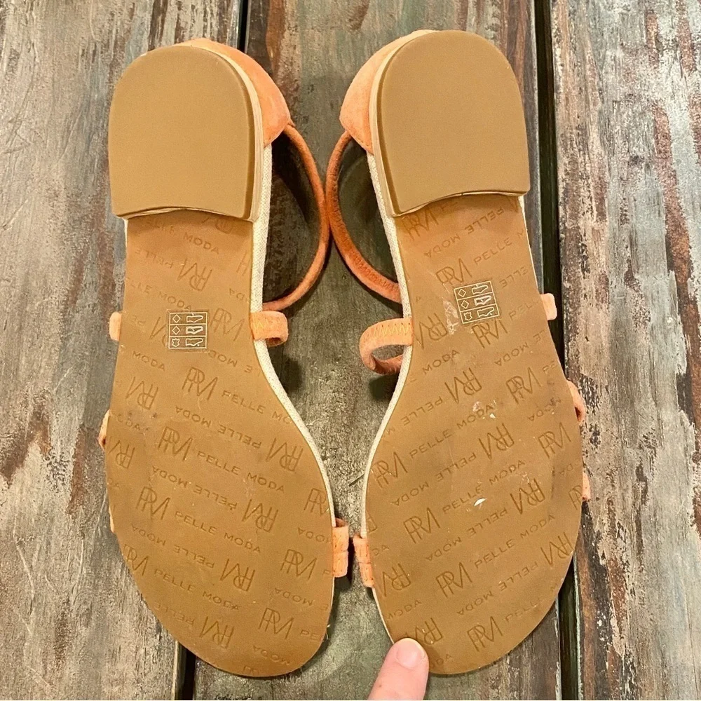 Pelle Moda Barnes Strappy Sandals Suede Peach Coral Back Zippers Size 5.5